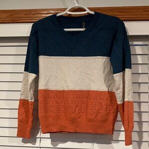 Colorblock V-Neck Sweater - Blue, White, and Orange